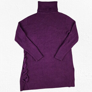 Uterque Maroon Ribbed Turtleneck Adjustable Tie Wool Blend Sweater Size Small
